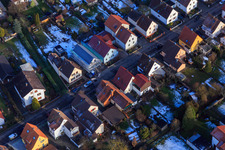 Aerial photograpy of New single-family home in Waldstraße in winter with snow in Kandel in the state Rhineland-Palatinate, Germany