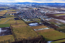 Village view in winter with little snow from the east in Minfeld in the state Rhineland-Palatinate, Germany