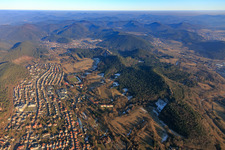 View of the town from the southwest in Dahn in the state Rhineland-Palatinate, Germany