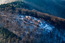 Oblique view of Ruins of the medieval Höhnburg Wegelnburg in Schönau in the state Rhineland-Palatinate, Germany
