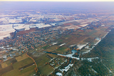 Village overview at Viehstrich in winter with little snow from the southwest in Steinfeld in the state Rhineland-Palatinate, Germany