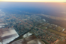 Aerial view of City overview in winter with little snow from the northwest in Kandel in the state Rhineland-Palatinate, Germany