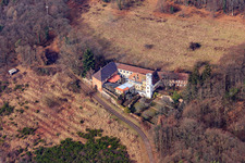 Aerial view of Slevogthof Neukastel in winter in Leinsweiler in the state Rhineland-Palatinate, Germany