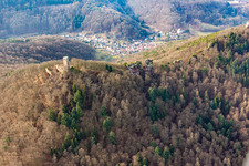 Aerial photograpy of Castle ruins Anebos Jungturm and Scharfenberg in Leinsweiler in the state Rhineland-Palatinate, Germany