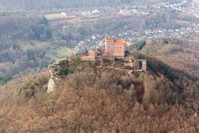 Trifels Castle in Annweiler am Trifels in the state Rhineland-Palatinate, Germany from the plane