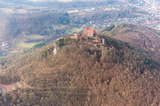 Trifels Castle in Annweiler am Trifels in the state Rhineland-Palatinate, Germany viewn from the air