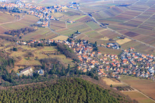 Village view on the edge of the Haardt from the west with MVZ Landau GmbH in Gleisweiler in the state Rhineland-Palatinate, Germany
