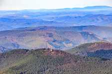 Aerial view of Radio station Weinbiet and Weinbiethaus in winter from the south in the district Haardt in Neustadt an der Weinstraße in the state Rhineland-Palatinate, Germany