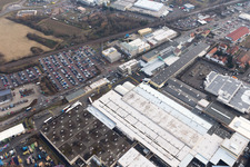 Aerial view of Building and production halls on the premises of Tenneco Automotive Deutschland GmbH in Edenkoben in the state Rhineland-Palatinate