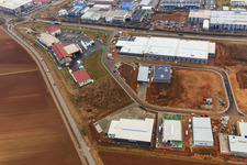 Industrial Park W II with HELLMANN Kunststoff- & Metallgrosshandel GmbH, Karsten Kremel joinery, PLAMECO stretch ceilings South Palatinate, transparent packaging Weber GmbH and Raiffeisen Agrarhandel Pfalz GmbH (Herxheim) in Herxheim bei Landau in the state Rhineland-Palatinate, Germany