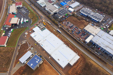 Aerial photograpy of Industrial Park W II with transparent packaging Weber GmbH in Herxheim bei Landau in the state Rhineland-Palatinate, Germany