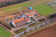 Aerial view of Construction site of the fire station of the volunteer fire department Kandel in Kandel in the state Rhineland-Palatinate, Germany