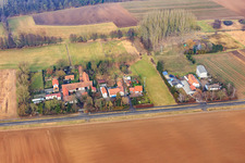 Aerial view of Höfen district with beauty salon Gabi Pfleiderer in the district Minderslachen in Kandel in the state Rhineland-Palatinate, Germany