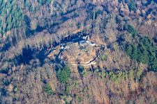 Aerial view of Tannenberg Castle Ruins in Seeheim-Jugenheim in the state Hesse, Germany