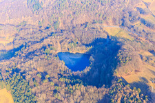 Aerial view of Quarry lake at Fischbachtal in the district Meßbach in Fischbachtal in the state Hesse, Germany