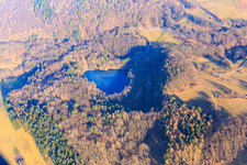 Aerial photograpy of Quarry lake at Fischbachtal in the district Meßbach in Fischbachtal in the state Hesse, Germany