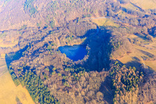 Oblique view of Quarry lake at Fischbachtal in the district Meßbach in Fischbachtal in the state Hesse, Germany
