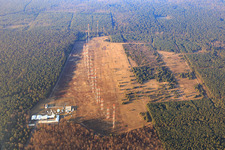 Aerial view of US antenna system of the IBB International Broadcasting Bureau Transmitter Station Lampertheim in the district Neuschloß in Lampertheim in the state Hesse, Germany