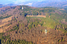 Kaiserturm and radar tower Neunkircher Höhe in the district Gadernheim in Lautertal in the state Hesse, Germany