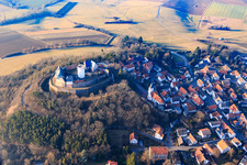 Oblique view of Veste Otzberg in winter in the district Hering in Otzberg in the state Hesse, Germany