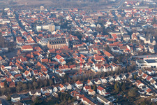 Aerial view of Church in Old Town- center of downtown in Dieburg in the state Hesse
