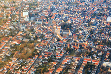 Town center with Goethe School Pfungstadt and Protestant Church in Pfungstadt in the state Hesse, Germany