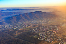 View of the town from the north in the background the Melibokus in Bickenbach in the state Hesse, Germany