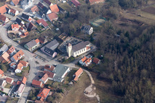 Neewiller-près-Lauterbourg in the state Bas-Rhin, France seen from a drone