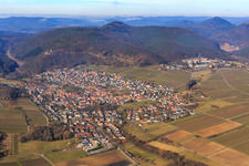 View of the town on the edge of the Haardt from the east in Klingenmünster in the state Rhineland-Palatinate, Germany