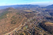 City view in the Queichttal from the west in Annweiler am Trifels in the state Rhineland-Palatinate, Germany