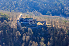 Aerial view of Neuscharfeneck Castle Ruins in Flemlingen in the state Rhineland-Palatinate, Germany