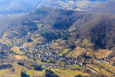 Village view in the Palatinate Forest from the northeast in Dernbach in the state Rhineland-Palatinate, Germany