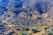 Village view in the Palatinate Forest from the east in Dernbach in the state Rhineland-Palatinate, Germany