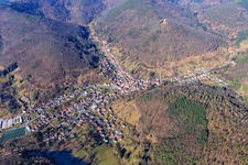 Village view in the Palatinate Forest from the southeast in Ramberg in the state Rhineland-Palatinate, Germany