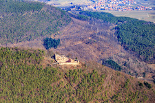 Neuscharfeneck Castle Ruins in Flemlingen in the state Rhineland-Palatinate, Germany out of the air