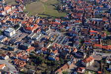 Parking and weekly market square on Werner-Kastner-Platz in Edenkoben in the state Rhineland-Palatinate, Germany