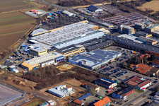 Aerial view of Industrial area Staatsstraße with Tenneco GmbH from the west in Maikammer in the state Rhineland-Palatinate, Germany