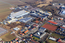 Aerial photograpy of Industrial area Staatsstraße with Tenneco GmbH from the west in Maikammer in the state Rhineland-Palatinate, Germany