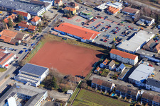 Lidl and sports field at the Paul-Gillet-Realschule plus Edenkoben in Edenkoben in the state Rhineland-Palatinate, Germany