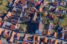 Aerial view of Catholic Church in Venningen in the state Rhineland-Palatinate, Germany