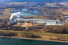 Konrad-Nolte-Straße industrial area across the Rhine with Rheinspan GmbH & Co. KG in Germersheim in the state Rhineland-Palatinate, Germany