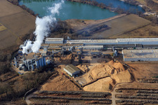 Aerial photograpy of Konrad-Nolte-Straße industrial area across the Rhine with Rheinspan GmbH & Co. KG in Germersheim in the state Rhineland-Palatinate, Germany