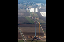 Construction site for wind turbine installation in Hatzenbuehl in the state Rhineland-Palatinate, Germany out of the air