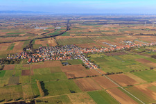 Village view beyond the Otterbach from the south in Freckenfeld in the state Rhineland-Palatinate, Germany