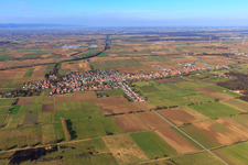 Aerial view of Village view beyond the Otterbach from the south in Freckenfeld in the state Rhineland-Palatinate, Germany