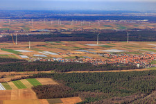 Wind farm Hatzenbühl almost finished from the south in Hatzenbühl in the state Rhineland-Palatinate, Germany