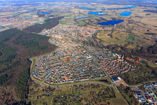 Aerial photograpy of City overview from the west in Jockgrim in the state Rhineland-Palatinate, Germany