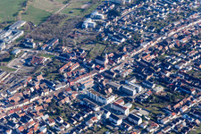 Aerial photograpy of Main Street in the district Blankenloch in Stutensee in the state Baden-Wuerttemberg, Germany