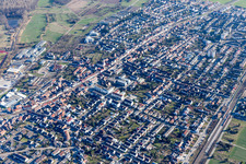 Main Street in the district Blankenloch in Stutensee in the state Baden-Wuerttemberg, Germany from above