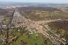 Aerial view of Town View of the streets and houses of the residential areas in Untergrombach in the state Baden-Wurttemberg, Germany